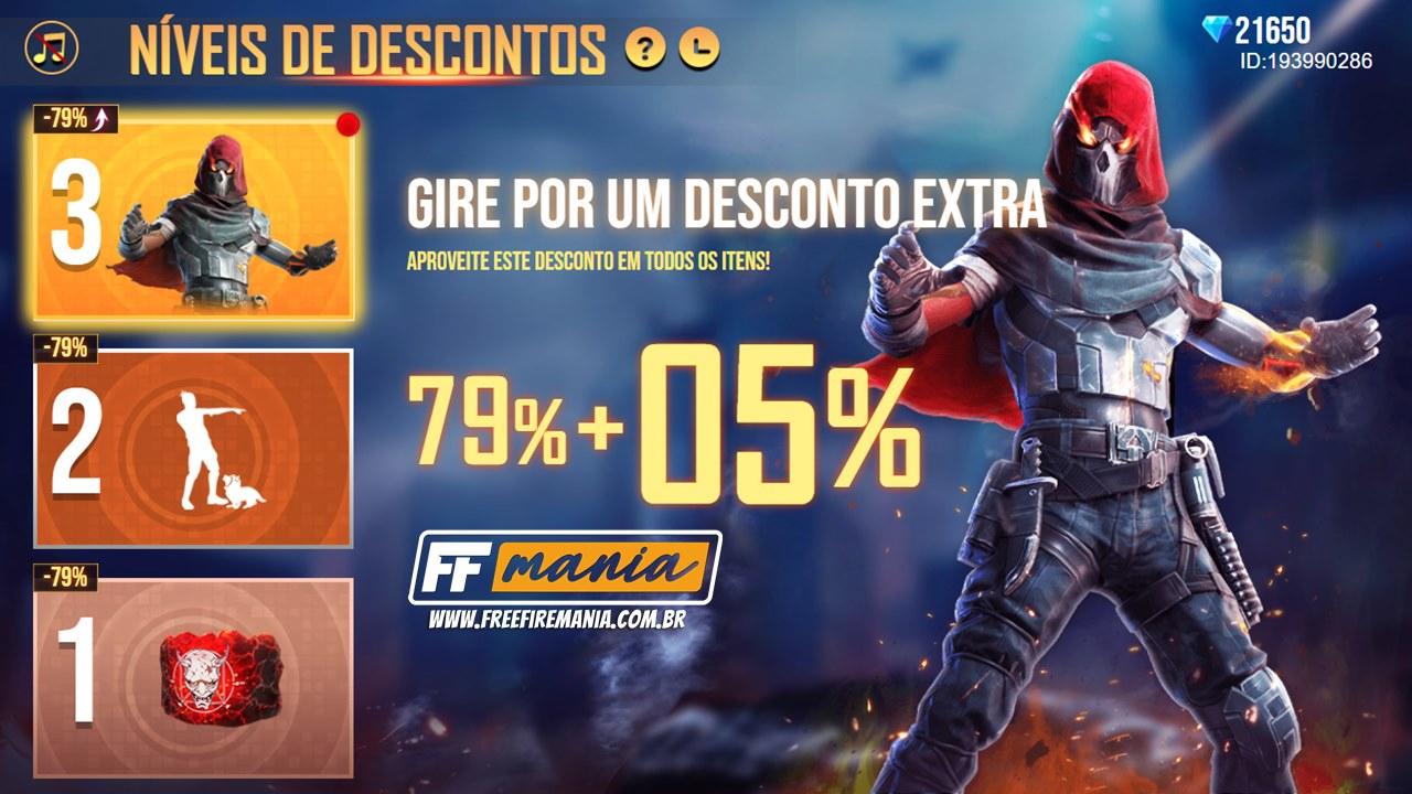 Níveis de Desconto Free Fire FF evento traz pacote Carrasco das