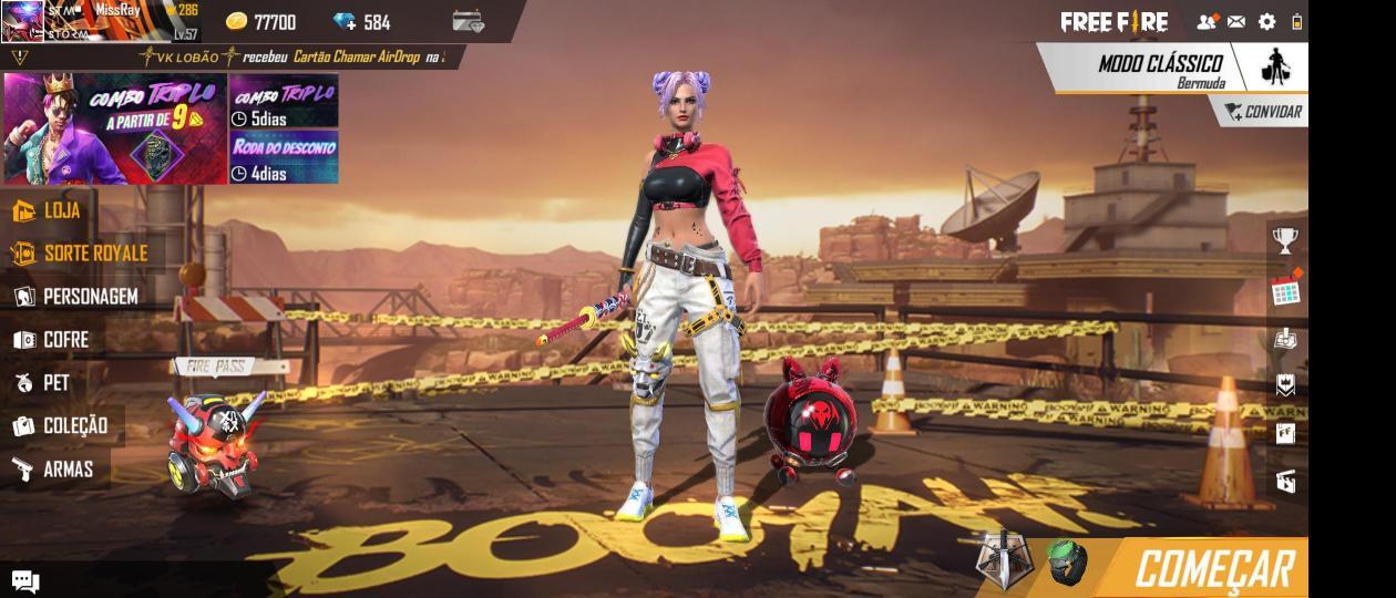 Free Fire (FF) > CONTA DE FREE FIRE COM SKINS,PERSONAGENS E PETS (LOGIN VK)