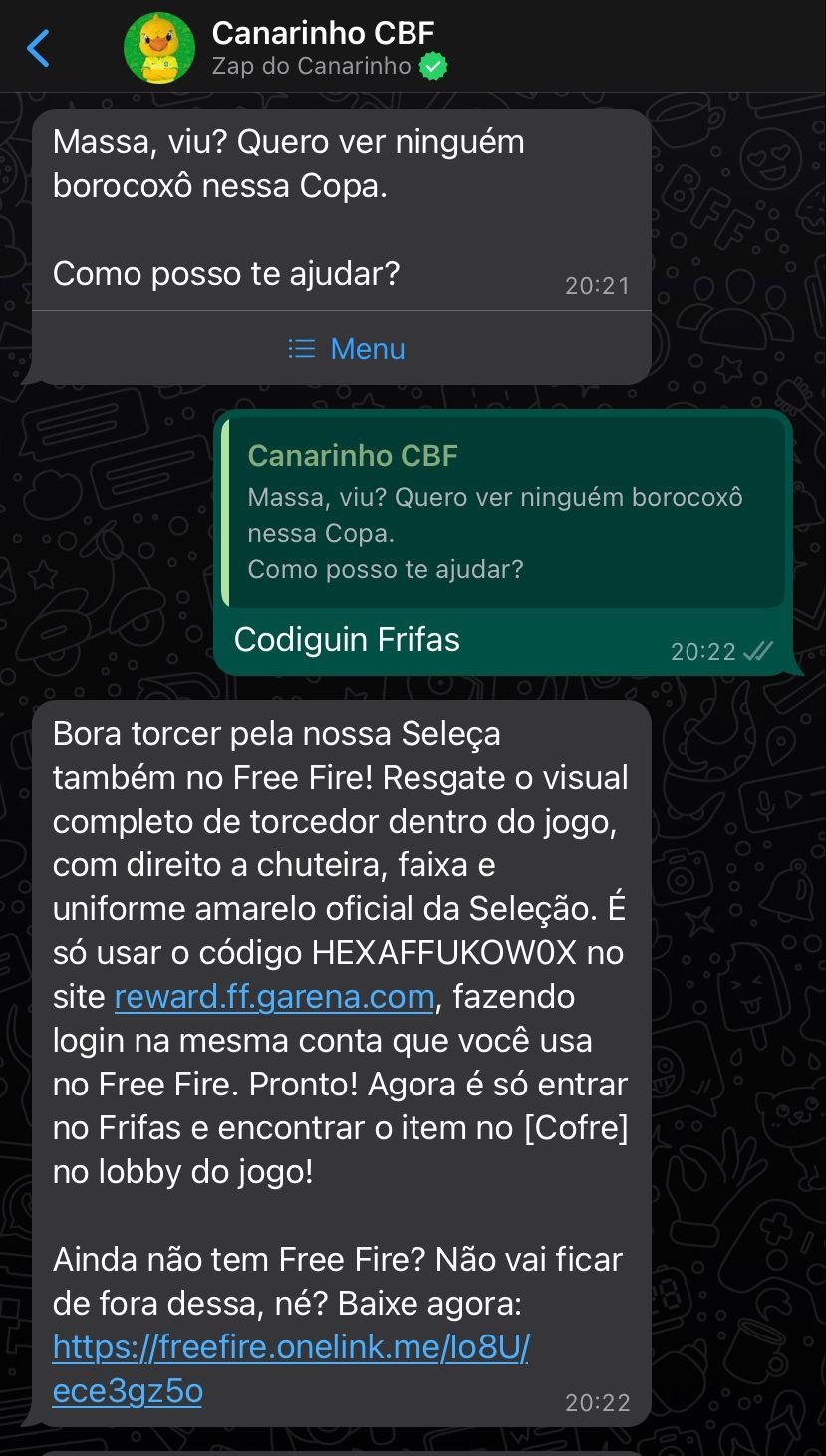 CODIGUIN FF: Garena libera novo código da CBF com Canarinho
