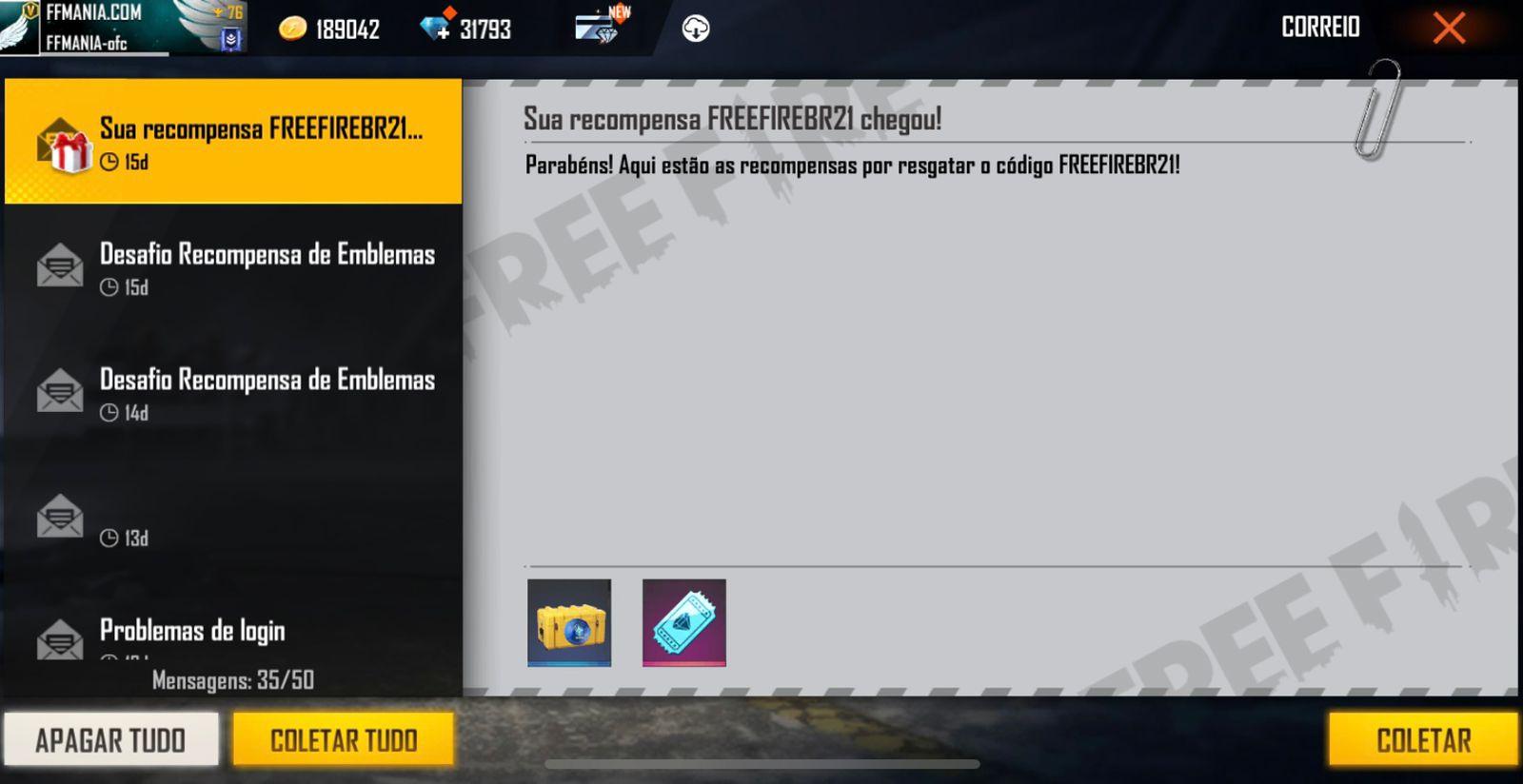 CODIGUIN FF Brasil x Colômbia: confira o código Free Fire deste