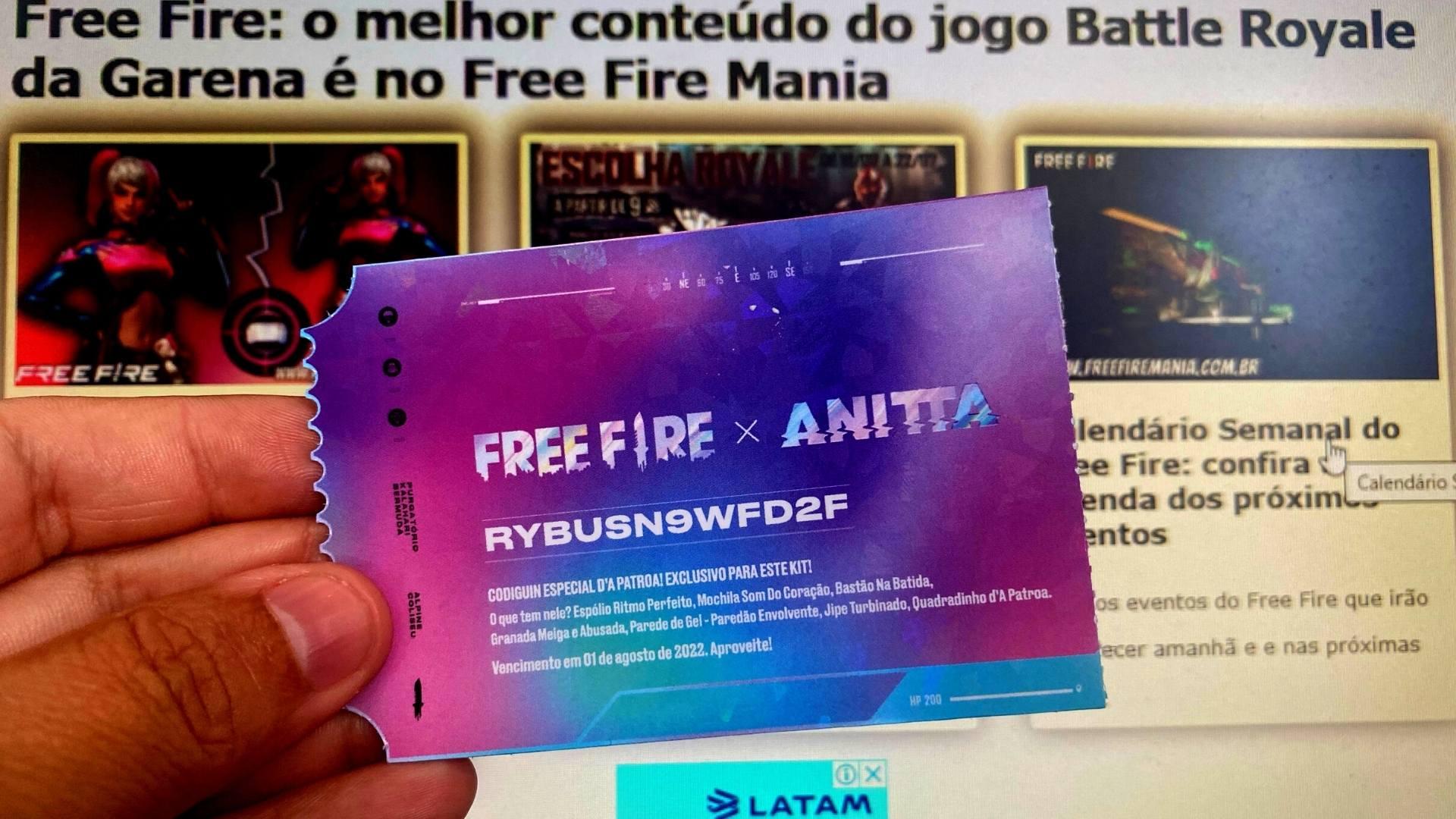 CODIGUIN FF: Código Free Fire infinito da Anitta é revelado
