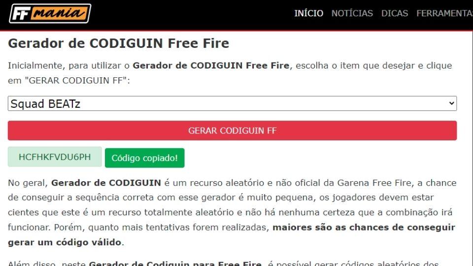 CODIGUIN FF: código Free Fire do Squad Beatz em 2023; veja como resgatar no  Rewards
