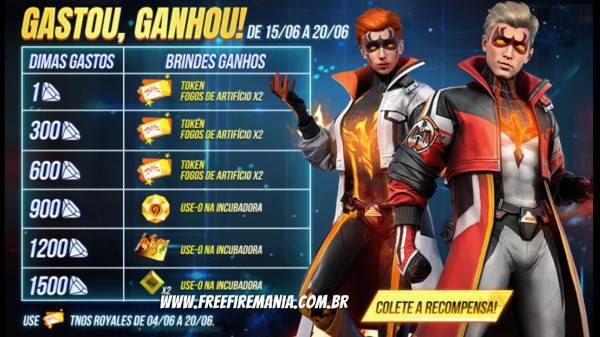 Recarga Free Fire: 15 de junho (2022); recompensa Parede de Gel Dona das  Tempestades