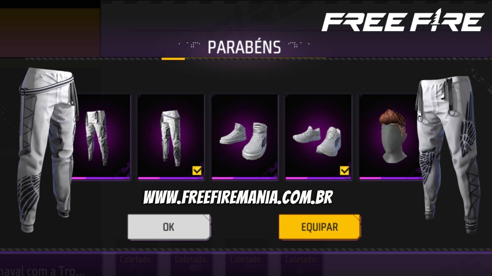 Desapego Games - Free Fire (FF) > conta top com 3 assinaturas mensais,  calça angelical branca masculina conta top