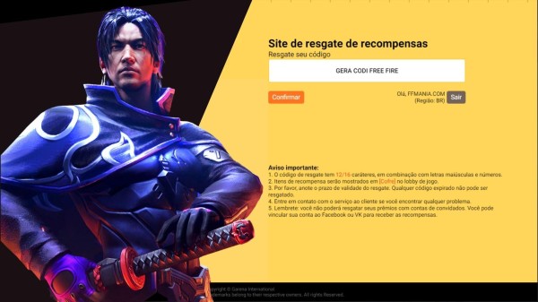 Garena Latina Libera Novos Códigos de Recompensas