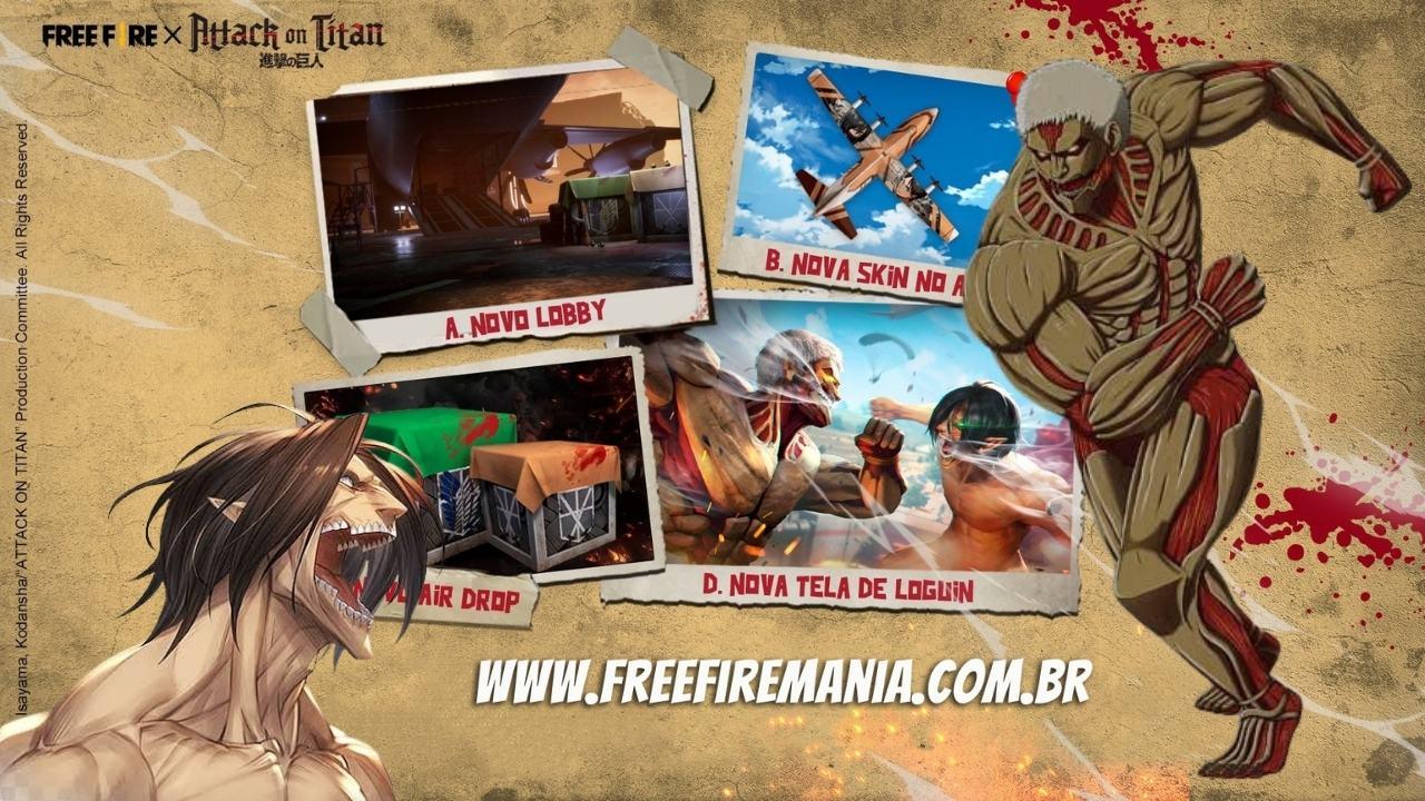 Free Fire' terá conteúdos do anime 'Attack on Titan' em março